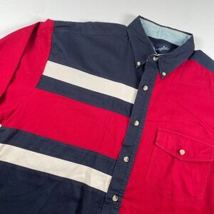 VTG Wrangler Western Shirt L Color Block Red Blue‎ Beige Long Sleeve Flaw